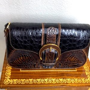 NWT Brahmin Black Brown Buckle Croc  handbag